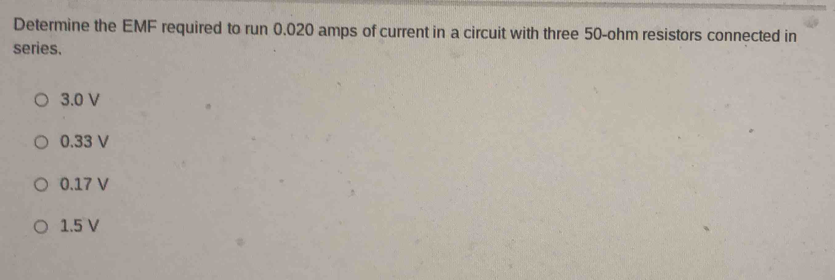 determine the emf required to run 0.020 amps of current in a circuit wi…