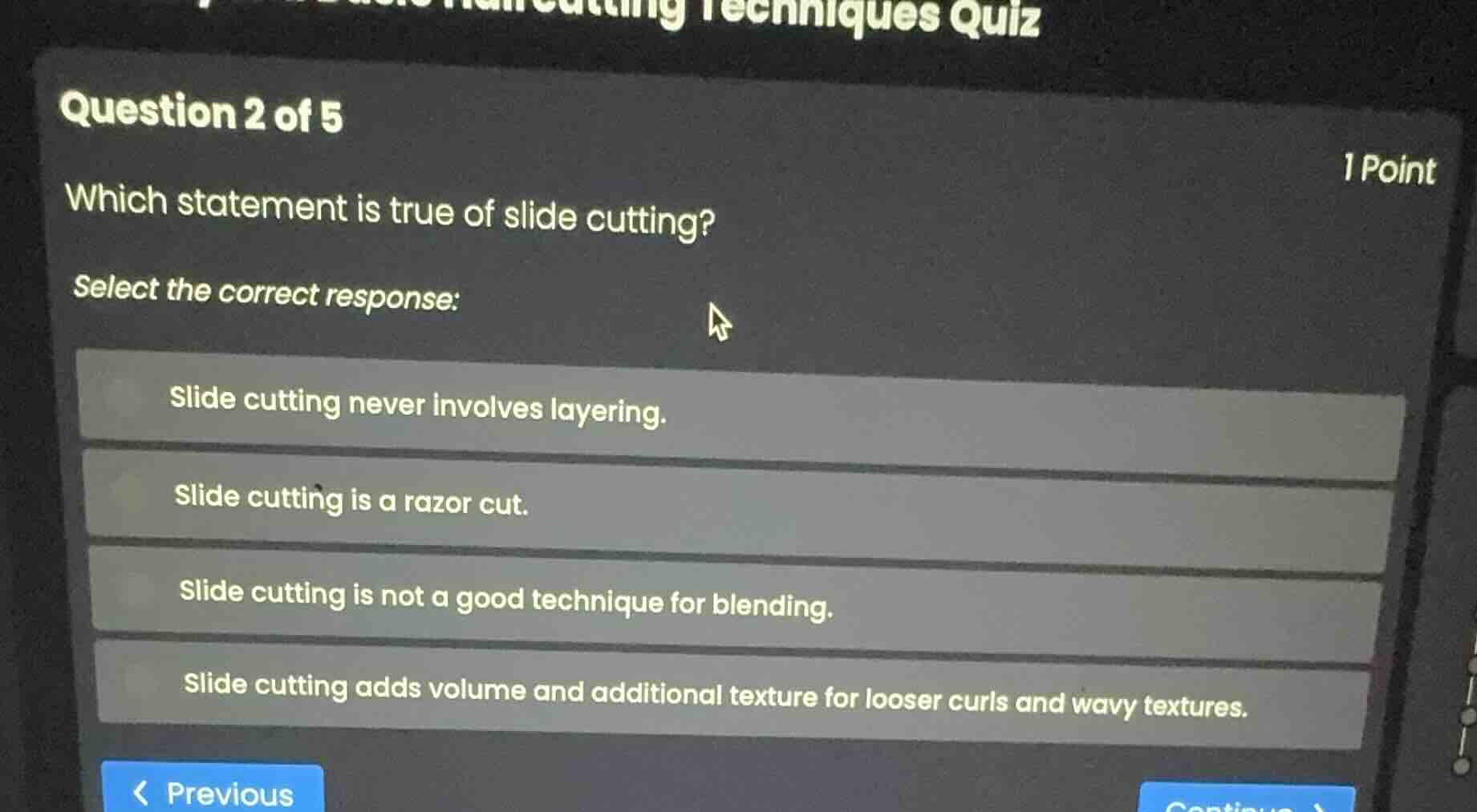 question 2 of 5 which statement is true of slide cutting? select the co…