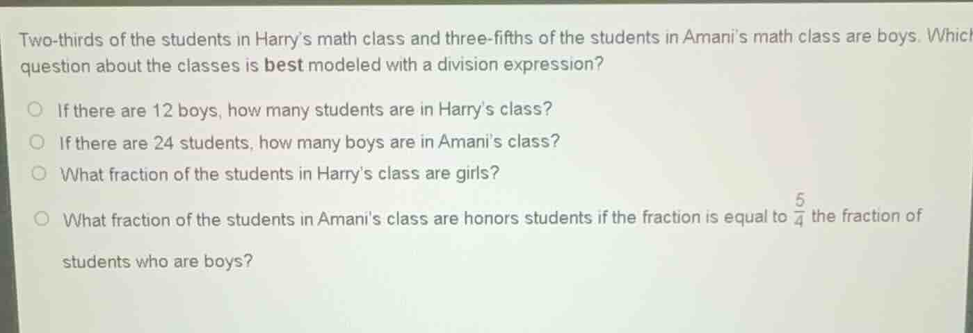 two-thirds of the students in harrys math class and three-fifths of the…