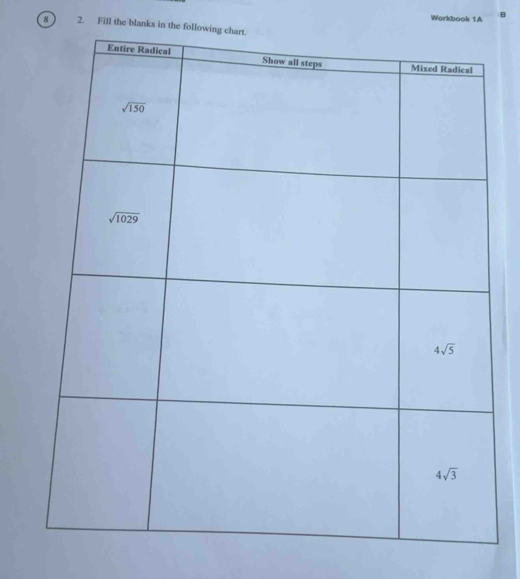 workbook 1a 2. fill the blanks in the following chart. \\begin{tabular}…