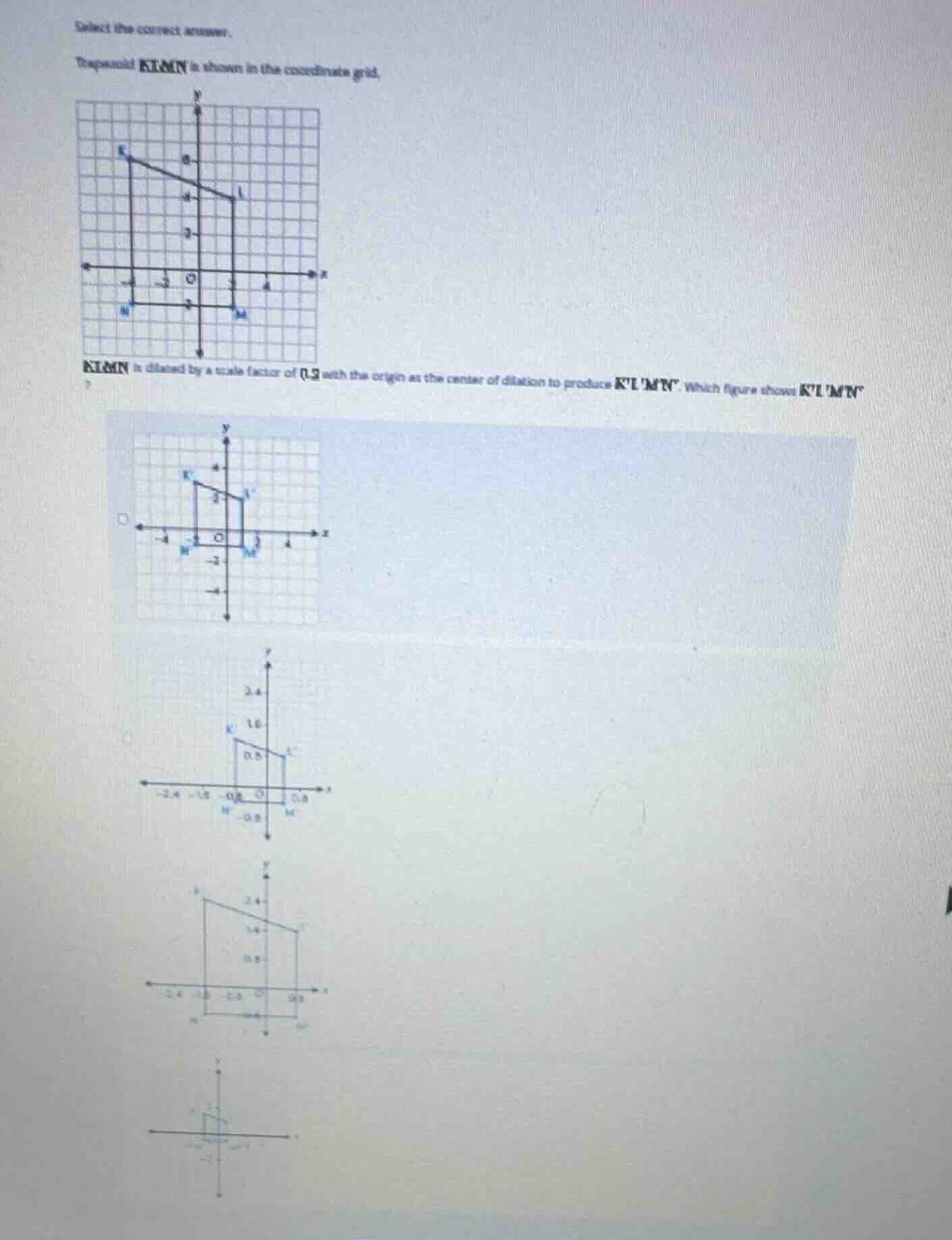 select the correct answer. trapezoid klmn is shown in the coordinate gr…