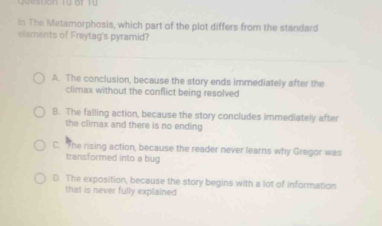 in the metamorphosis, which part of the plot differs from the standard …