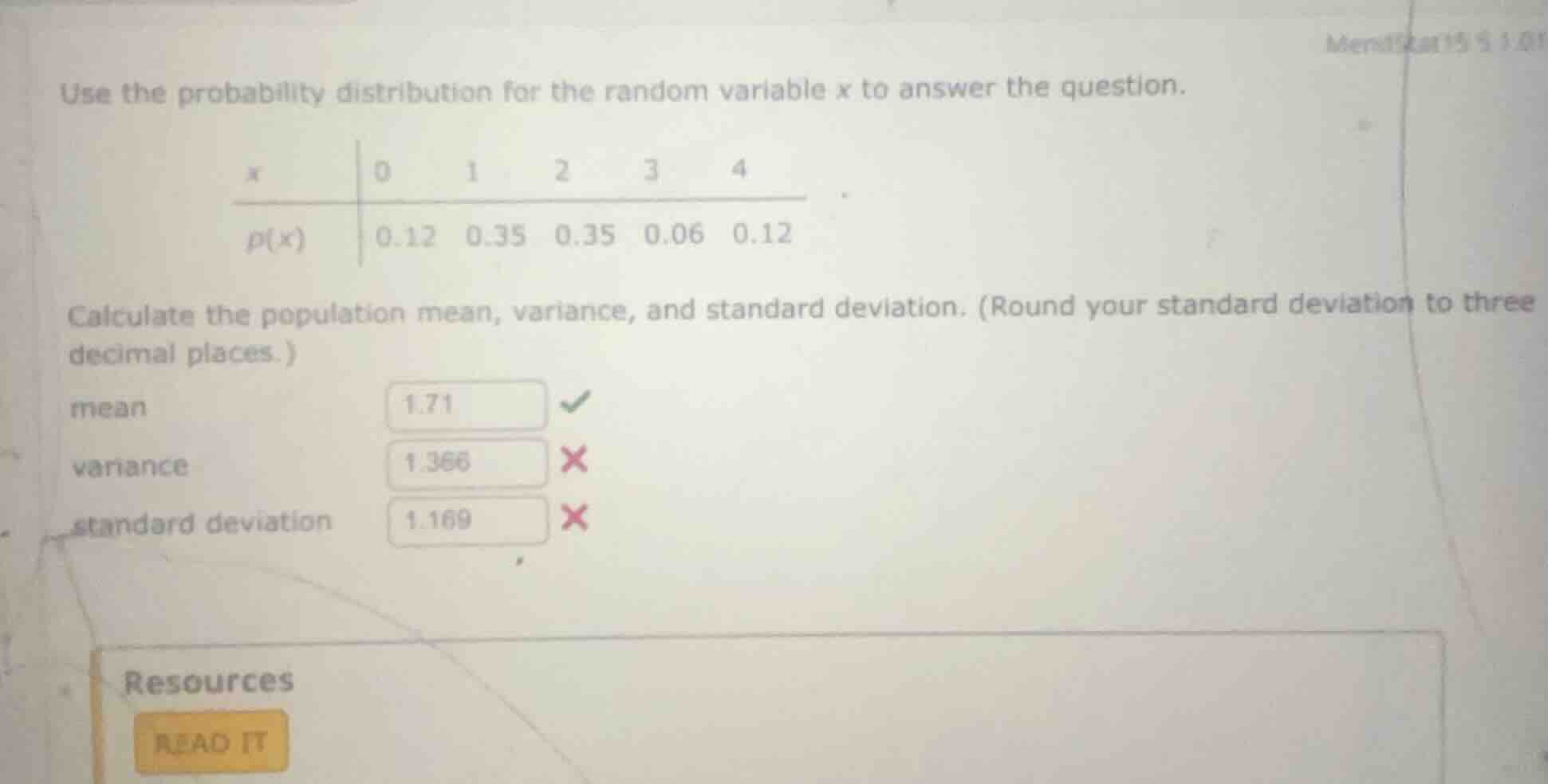 use the probability distribution for the random variable x to answer th…