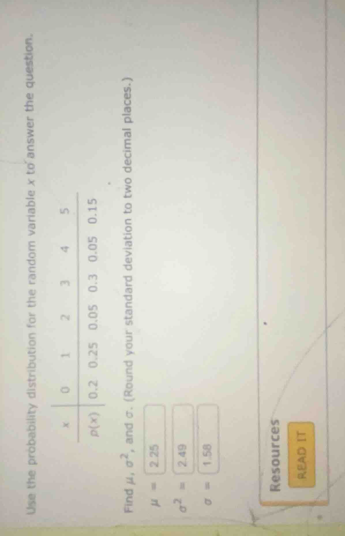 use the probability distribution for the random variable \\(x\\) to ans…