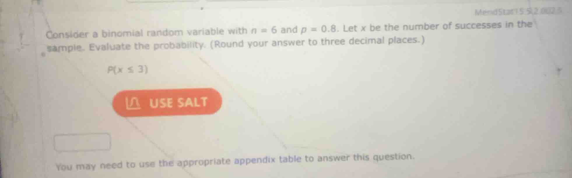 consider a binomial random variable with \\(n = 6\\) and \\(p = 0.8\\).…