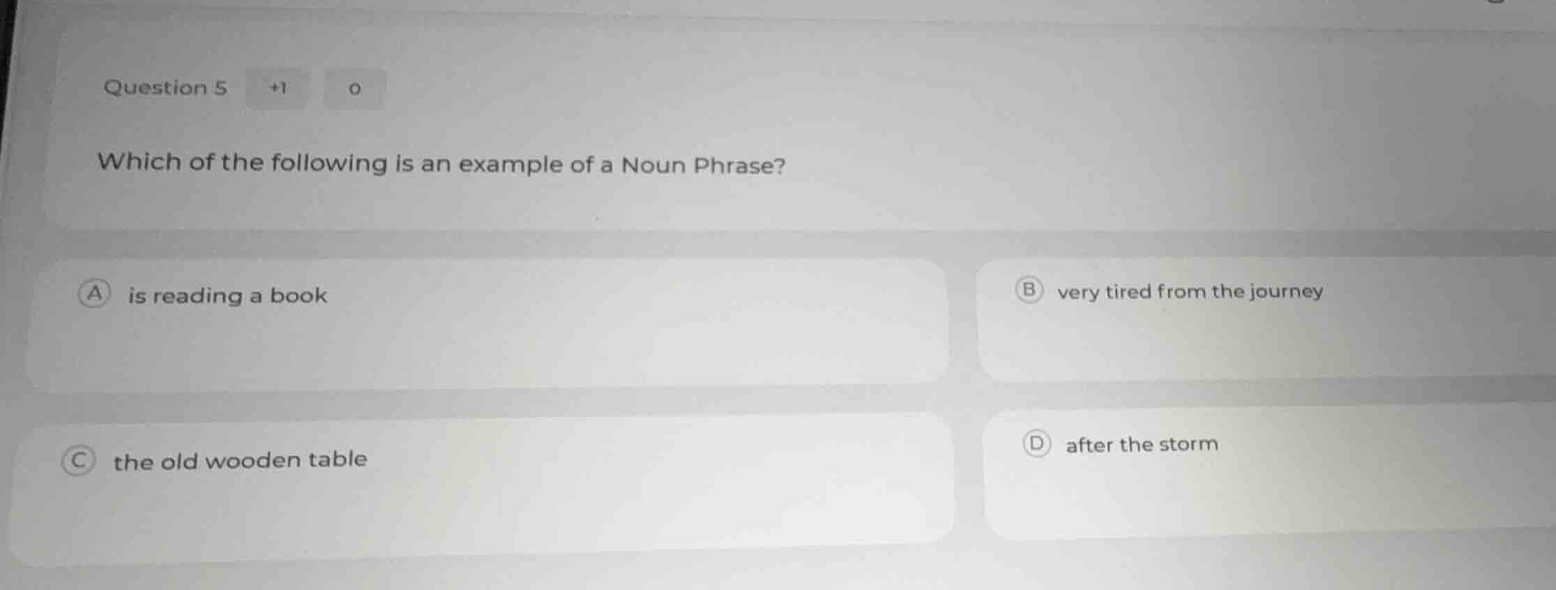 which of the following is an example of a noun phrase? a is reading a b…