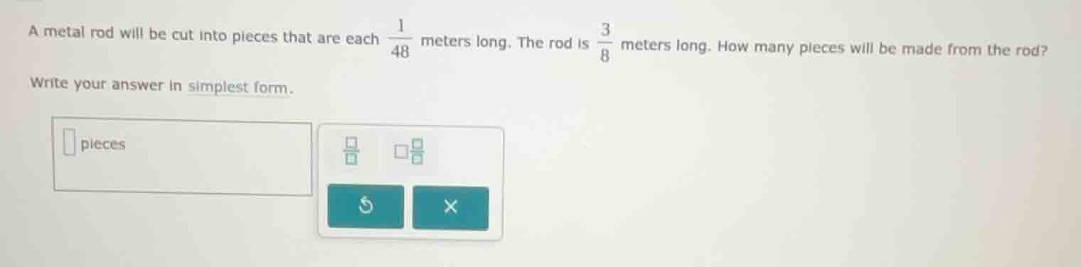 a metal rod will be cut into pieces that are each \\(\\frac{1}{48}\\) m…