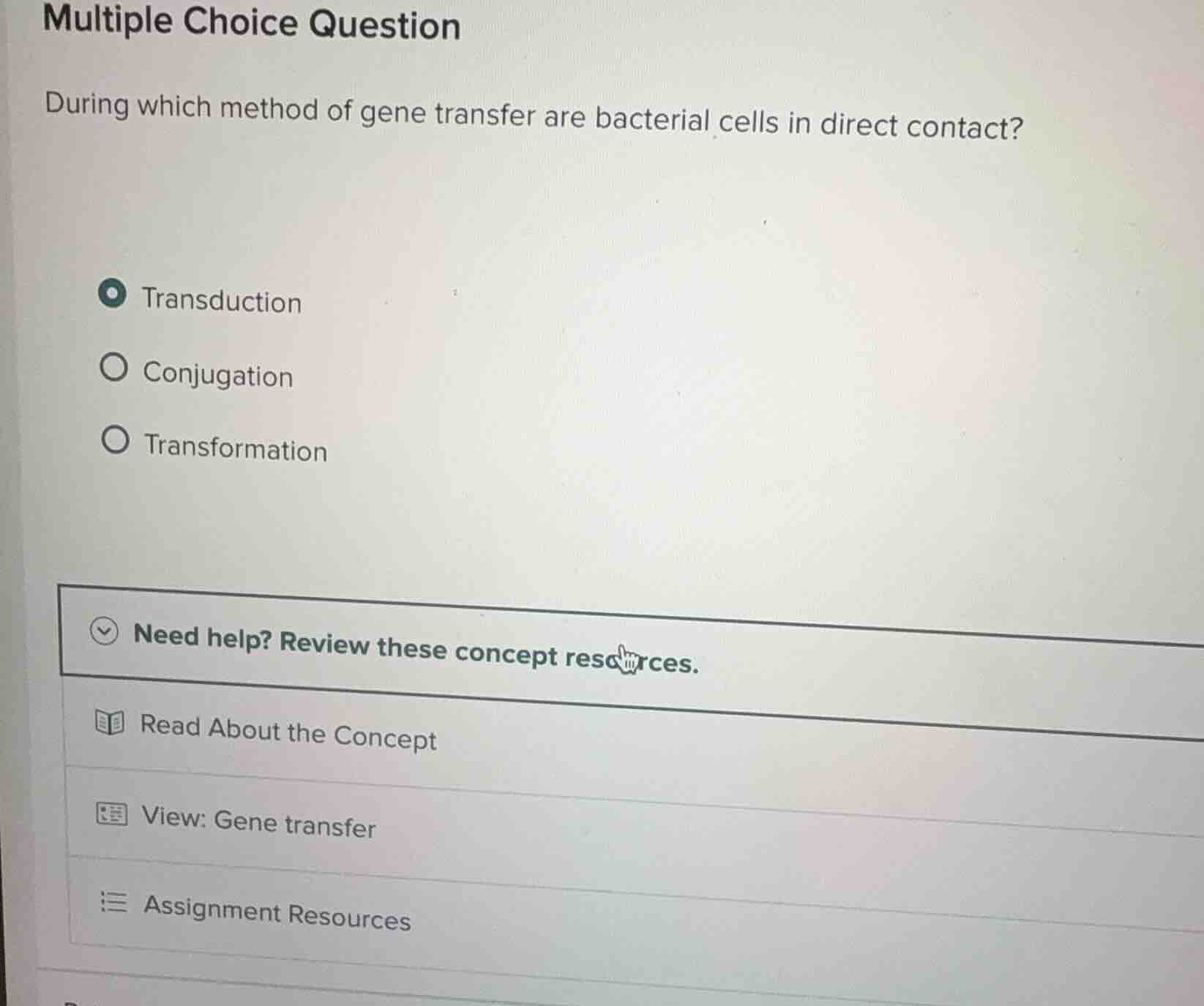 multiple choice question during which method of gene transfer are bacte…