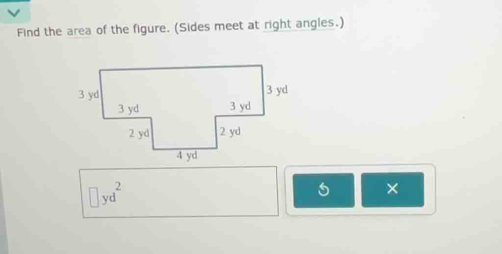 find the area of the figure. (sides meet at right angles.) \\(\\square\…