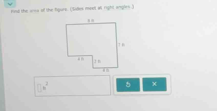 find the area of the figure. (sides meet at right angles.)