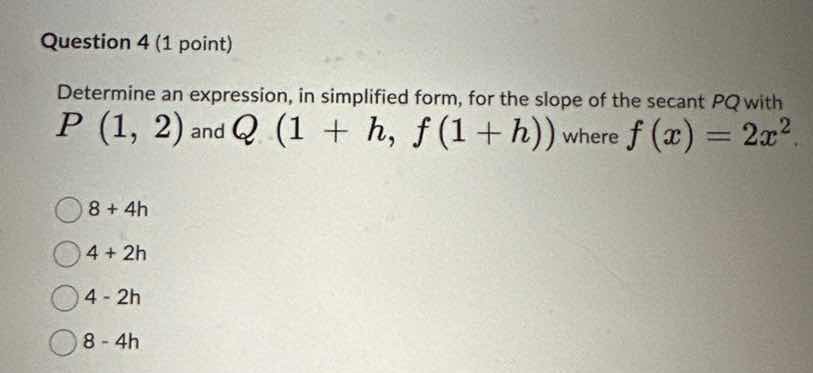question 4 (1 point) determine an expression, in simplified form, for t…