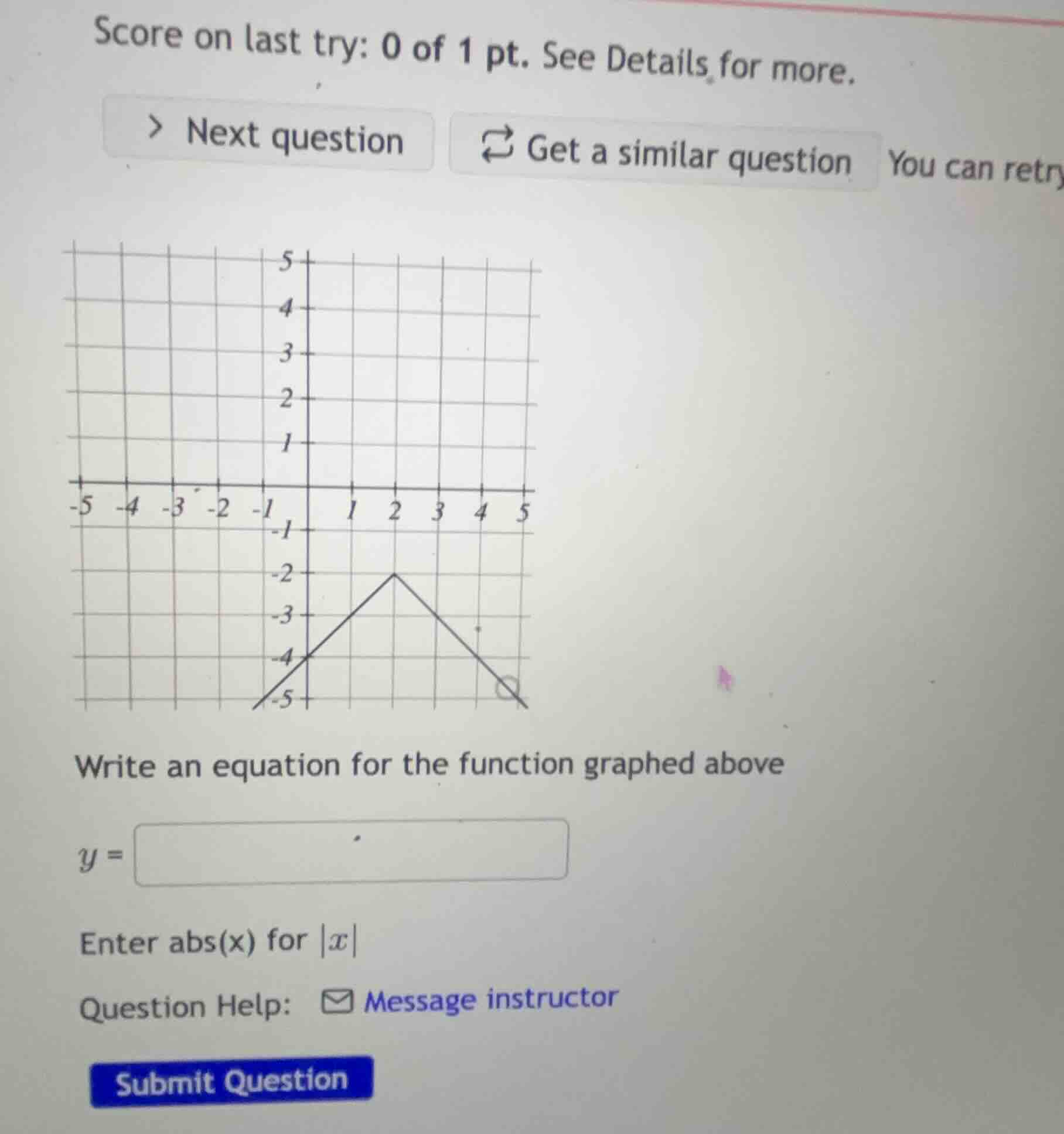 write an equation for the function graphed above \\(y =\\) enter abs(x)…