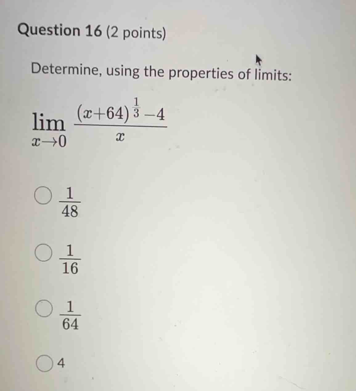 question 16 (2 points) determine, using the properties of limits: \\\\l…