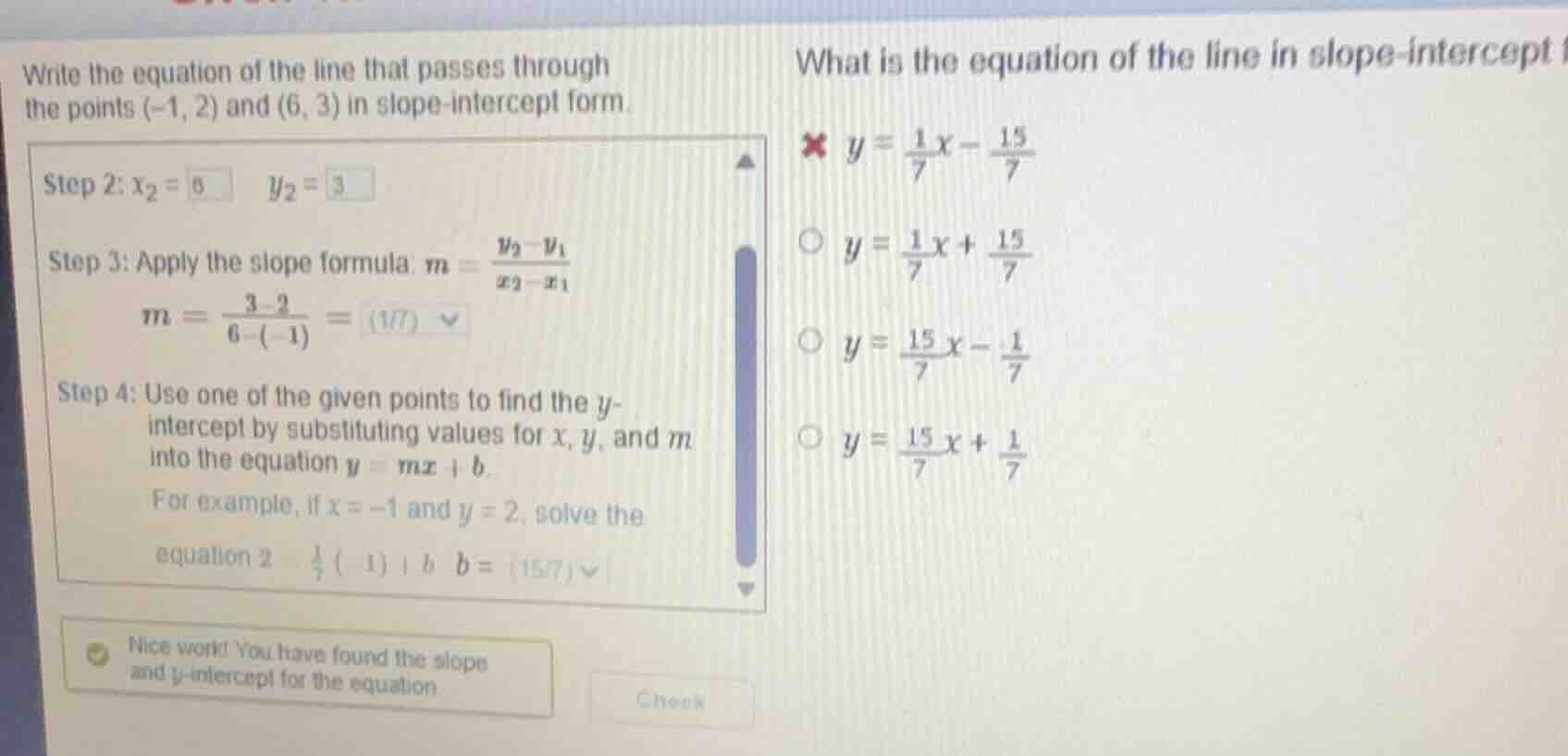write the equation of the line that passes through the points \\((-1, 2…