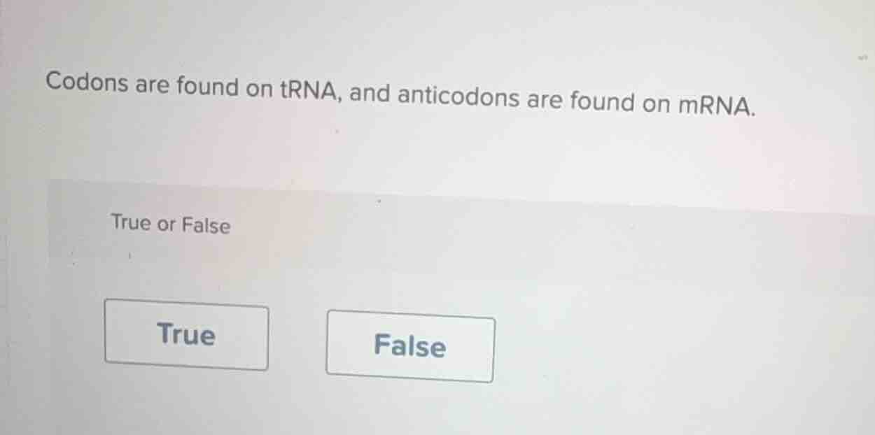 codons are found on trna, and anticodons are found on mrna. true or fal…