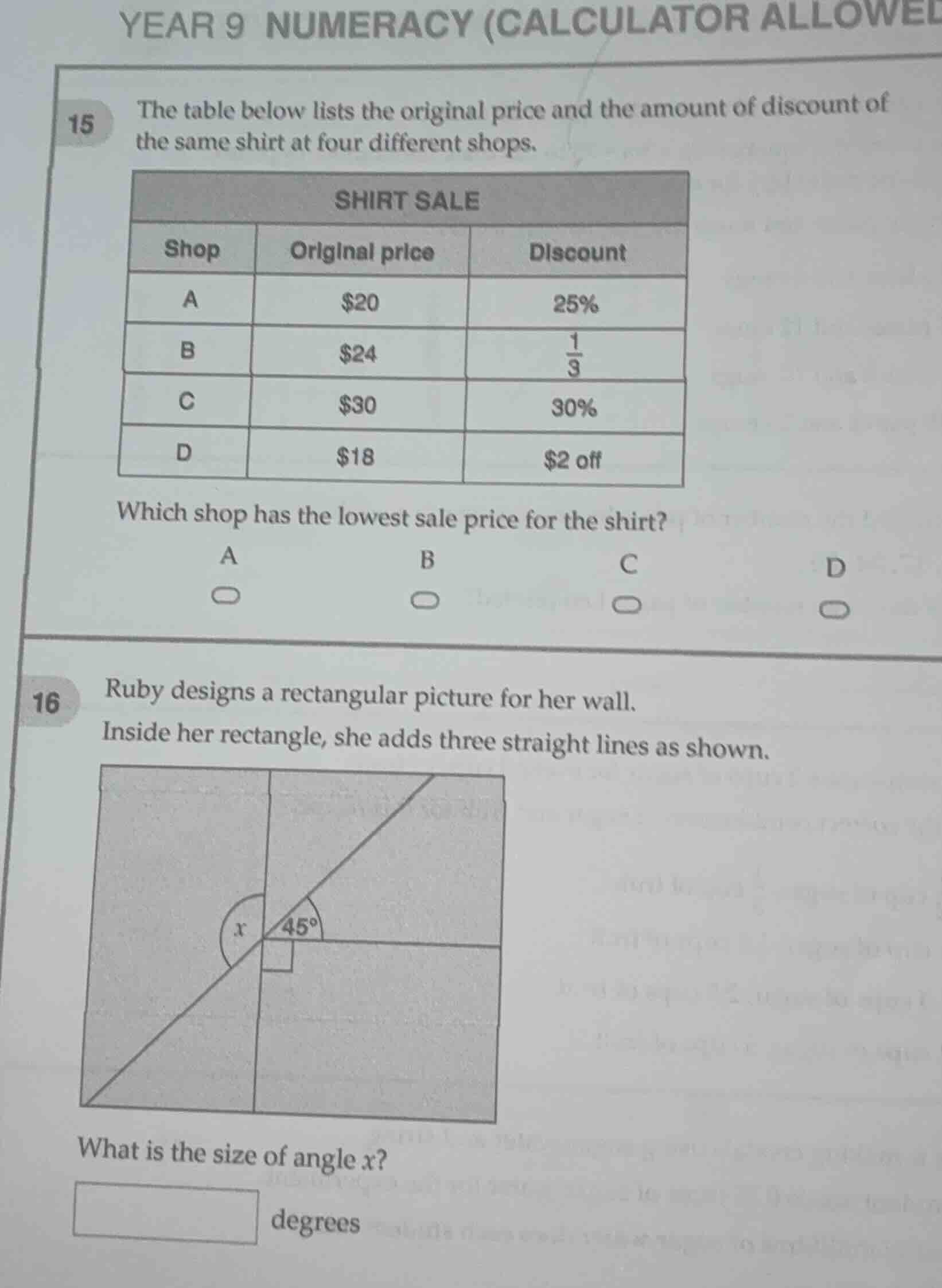 year 9 numeracy (calculator allowed) 15 the table below lists the origi…