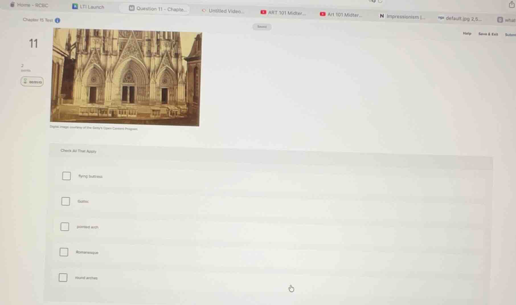 check all that apply flying buttress gothic pointed arch romanesque rou…