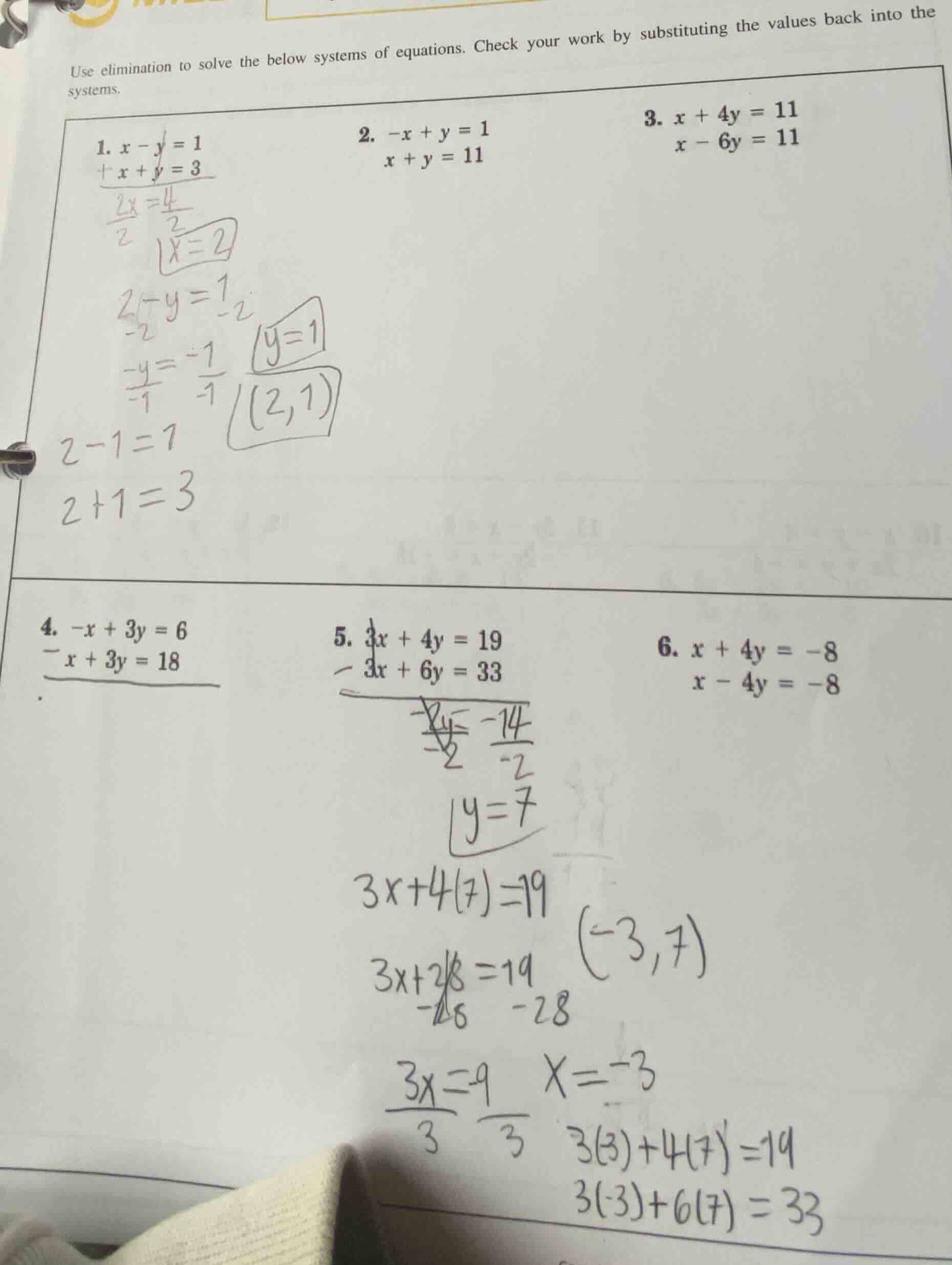 use elimination to solve the below systems of equations. check your wor…
