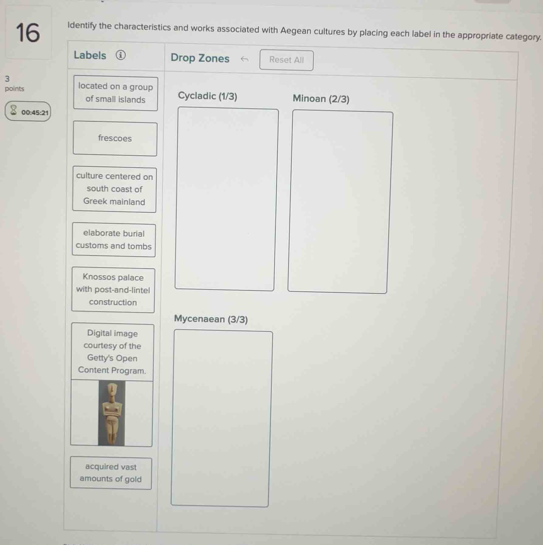 identify the characteristics and works associated with aegean cultures …