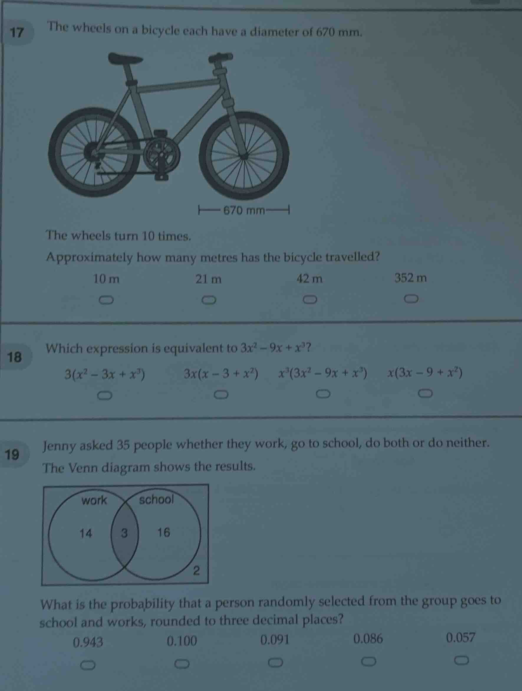 17 the wheels on a bicycle each have a diameter of 670 mm. the wheels t…