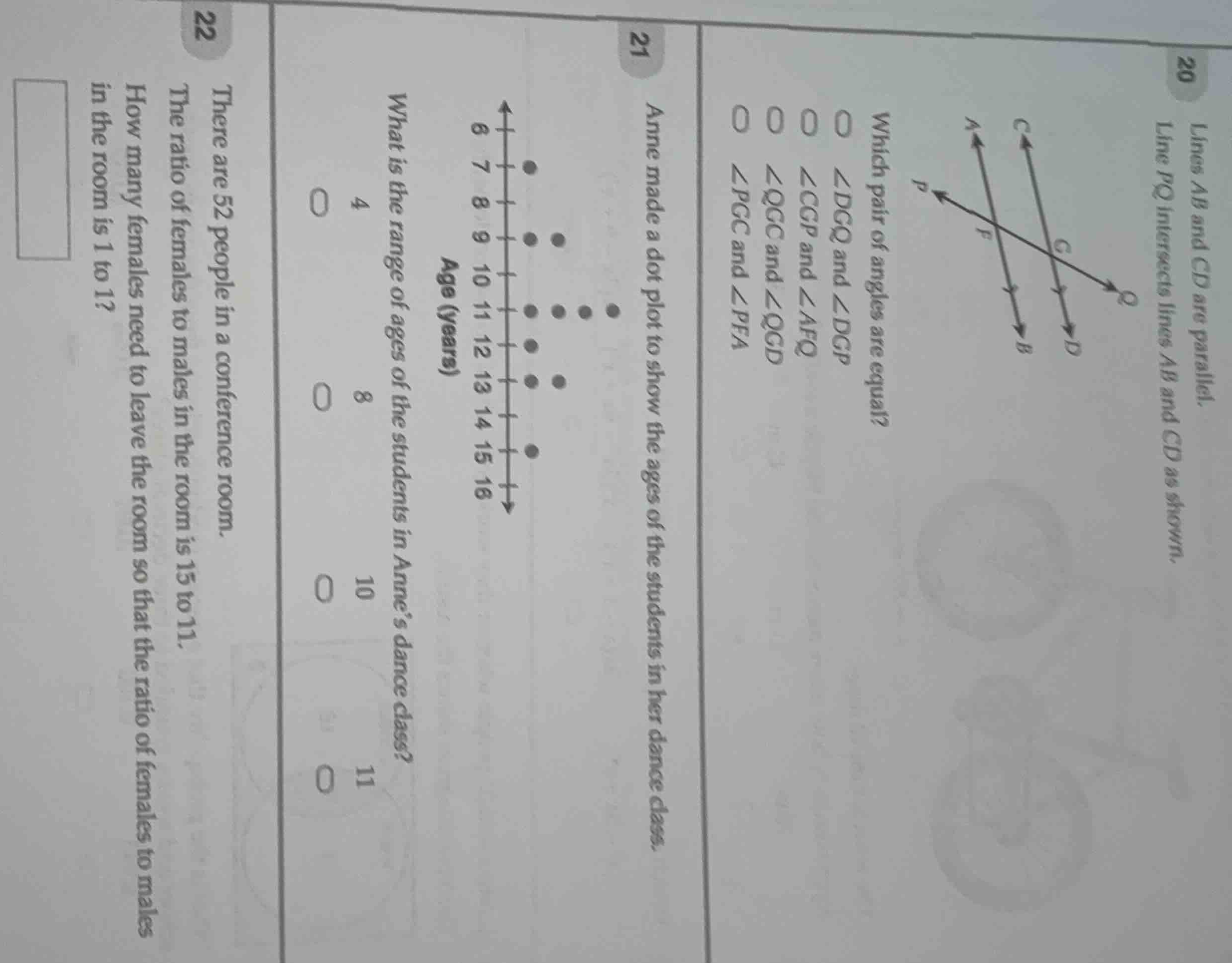 20 lines ab and cd are parallel. line pq intersects lines ab and cd as …