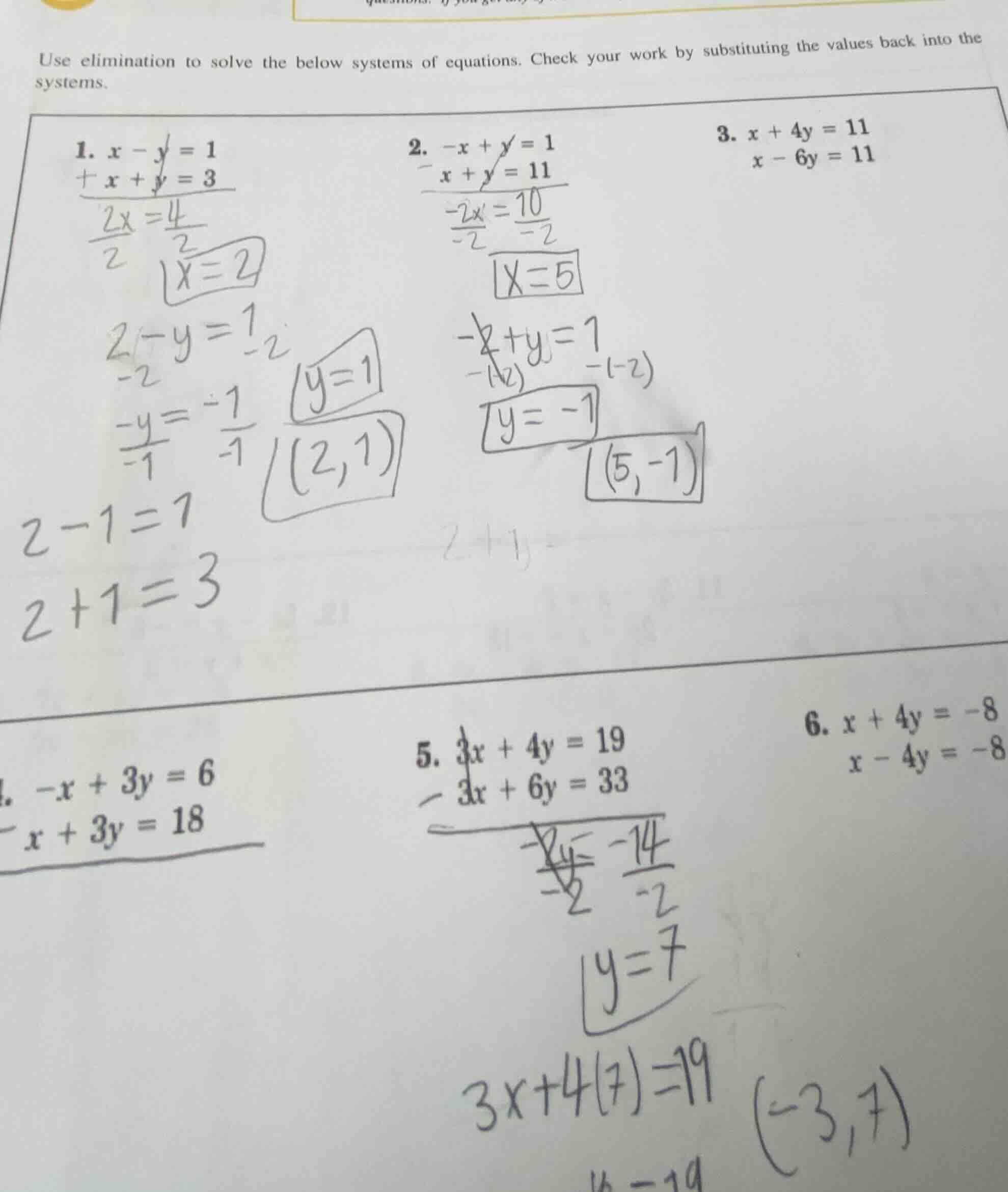 use elimination to solve the below systems of equations. check your wor…