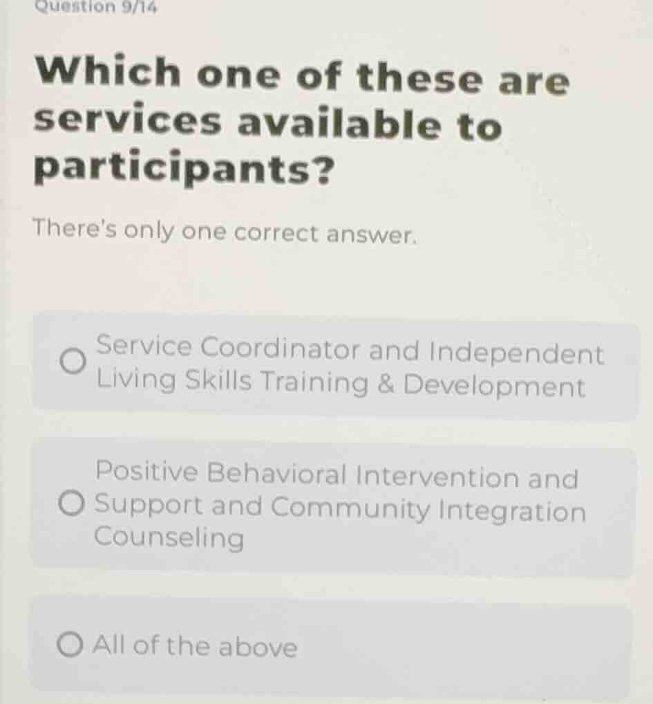 question 9/14 which one of these are services available to participants…