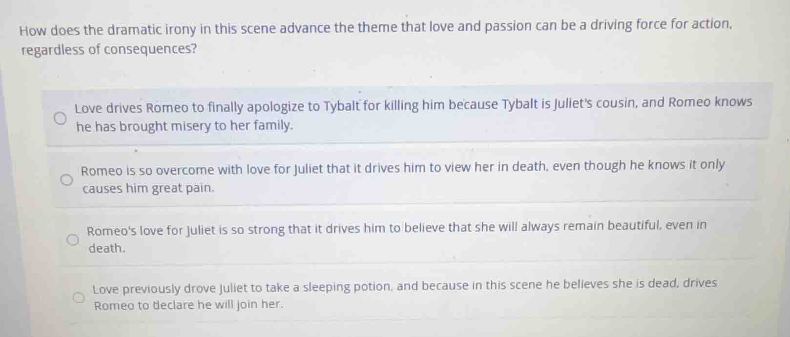 how does the dramatic irony in this scene advance the theme that love a…