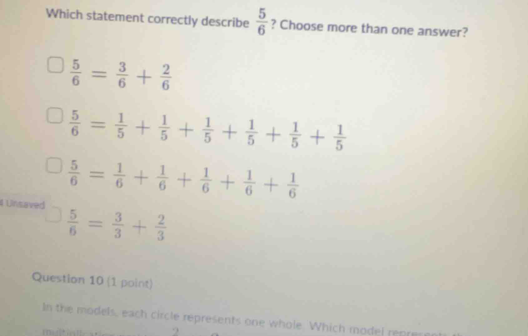 which statement correctly describe \\(\\frac{5}{6}\\)? choose more than…
