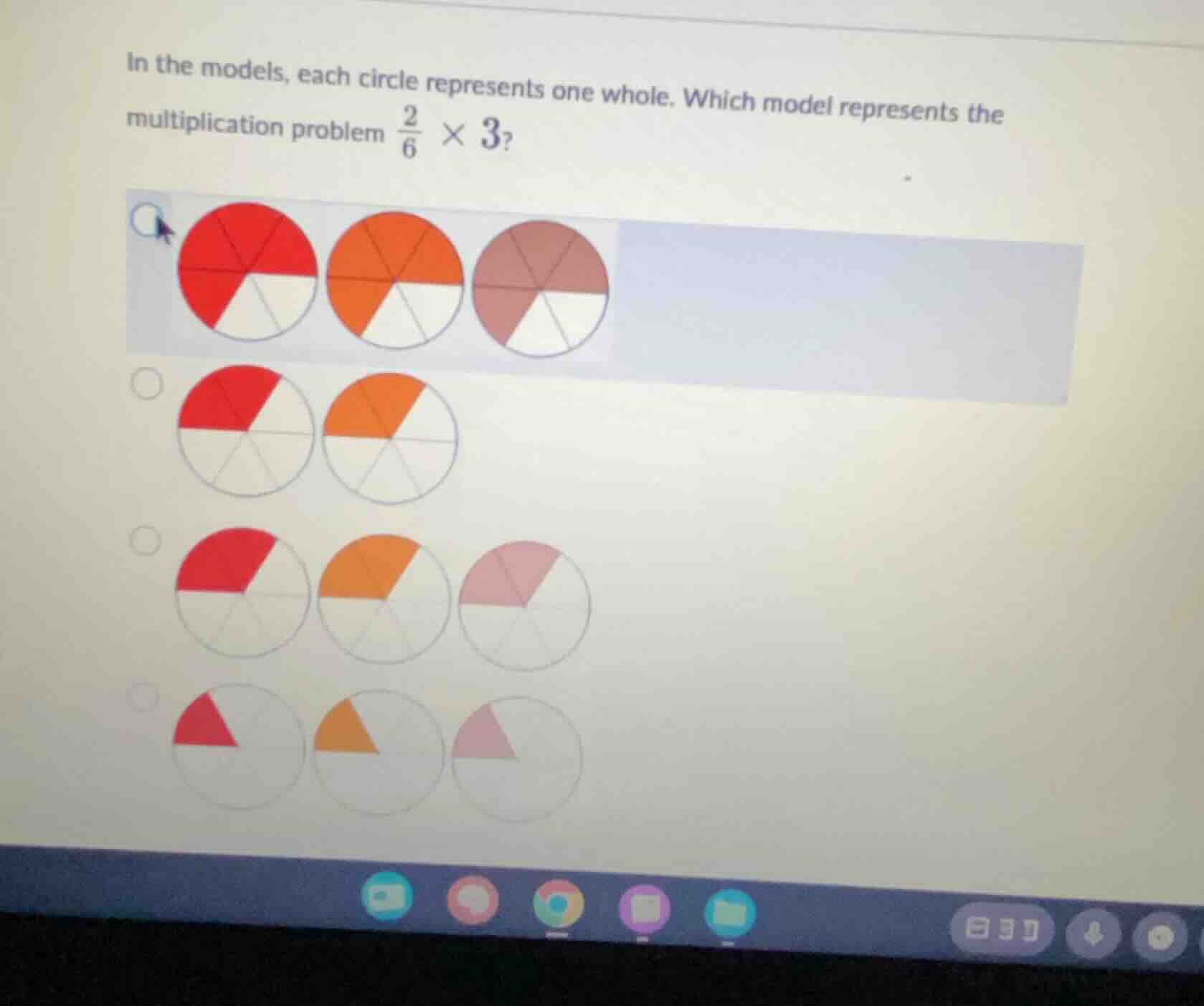 in the models, each circle represents one whole. which model represents…