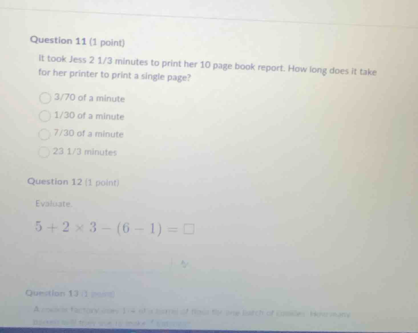 question 11 (1 point) it took jess (2\frac{1}{3}) minutes to print her …