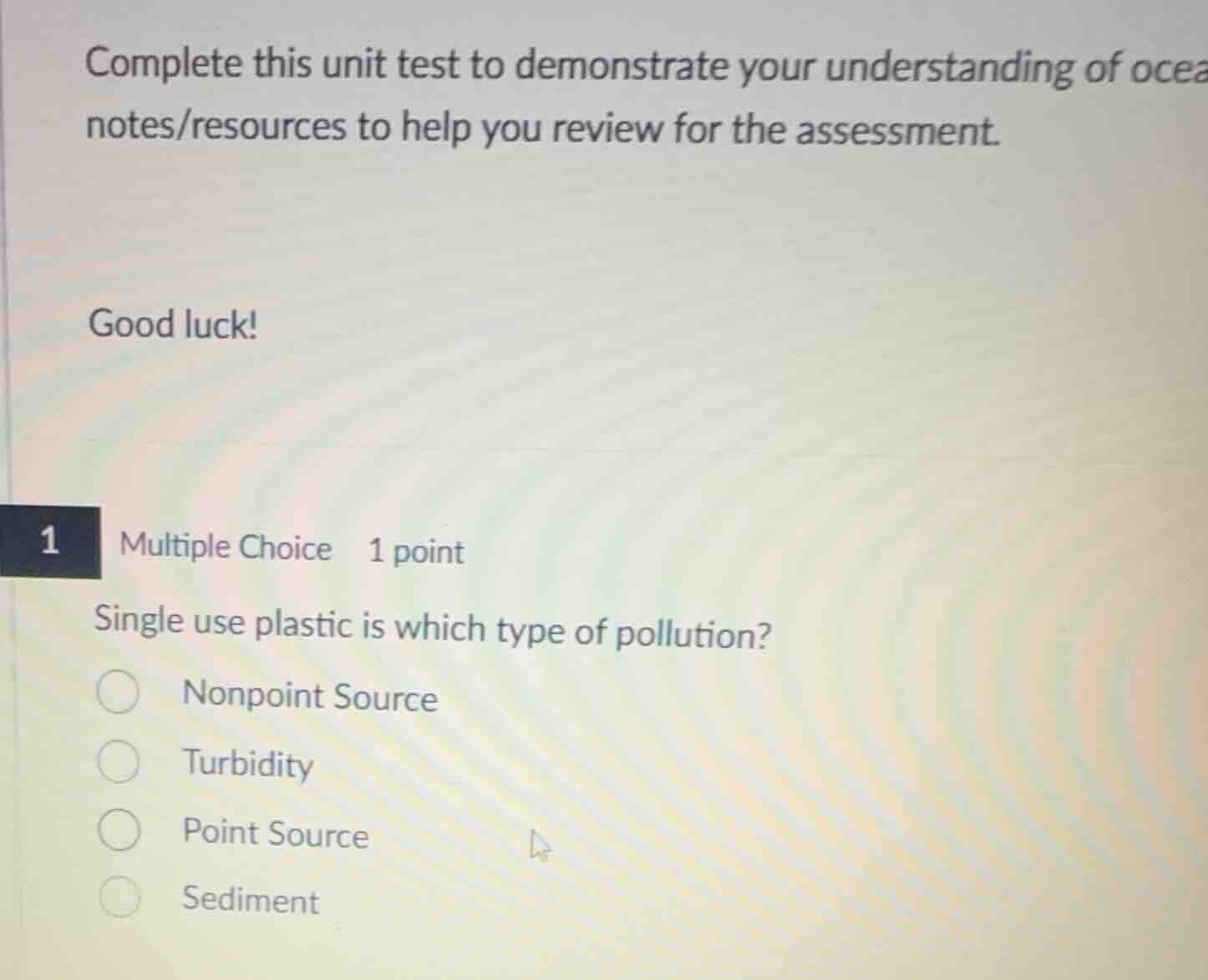 complete this unit test to demonstrate your understanding of ocea notes…