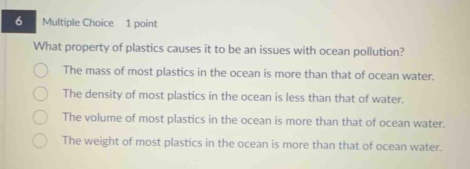 what property of plastics causes it to be an issues with ocean pollutio…