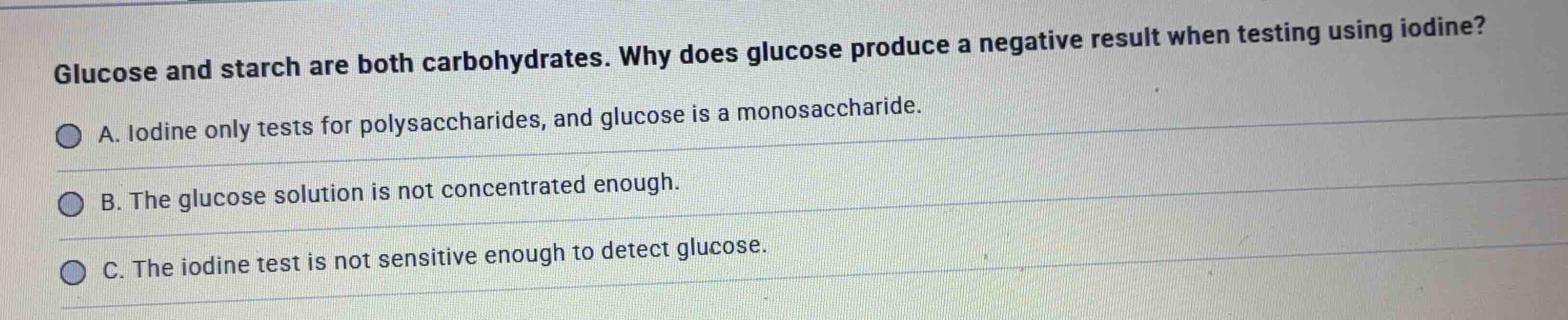 glucose and starch are both carbohydrates. why does glucose produce a n…