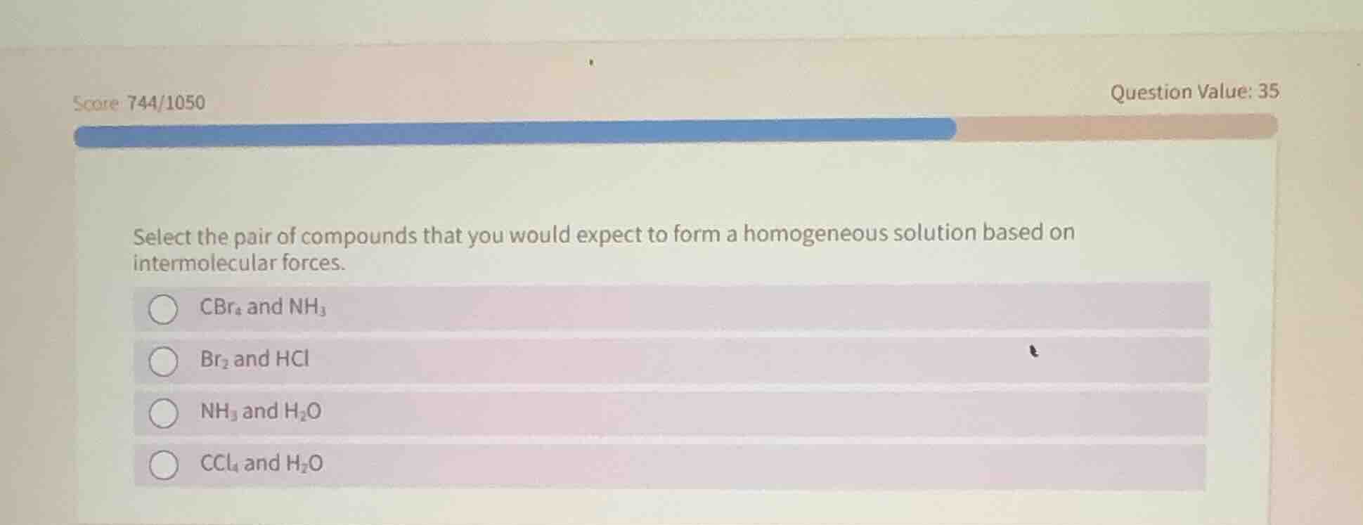 select the pair of compounds that you would expect to form a homogeneou…