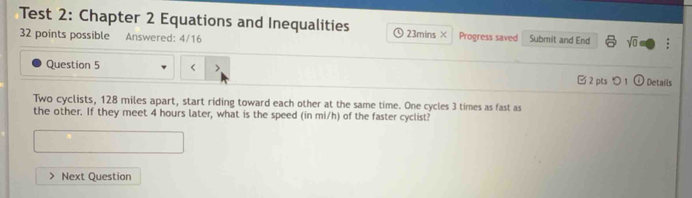 two cyclists, 128 miles apart, start riding toward each other at the sa…