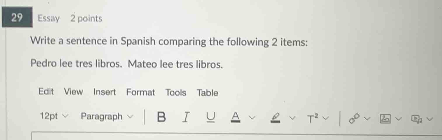 write a sentence in spanish comparing the following 2 items: pedro lee …