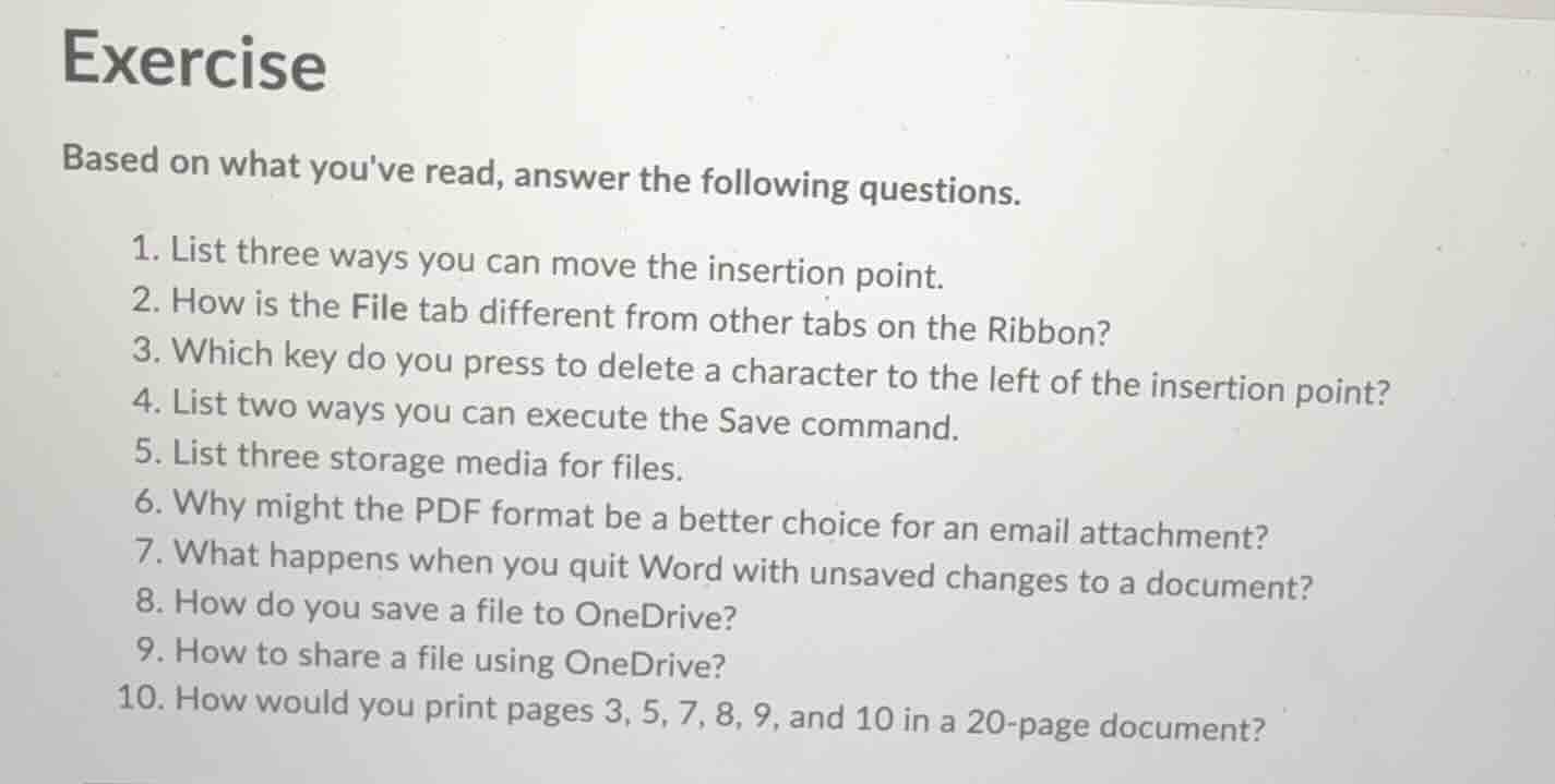 exercise based on what youve read, answer the following questions. 1. l…