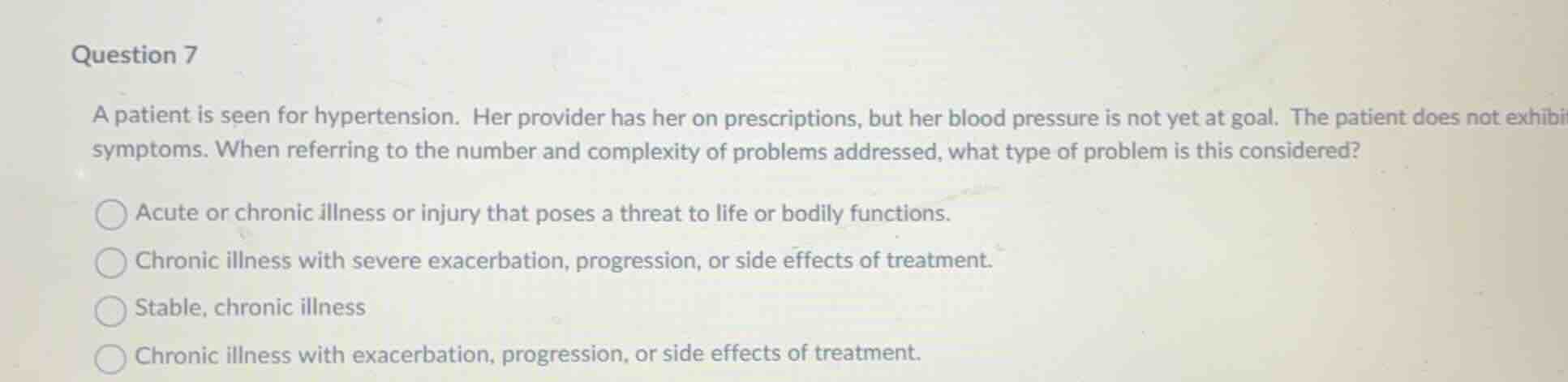 question 7 a patient is seen for hypertension. her provider has her on …