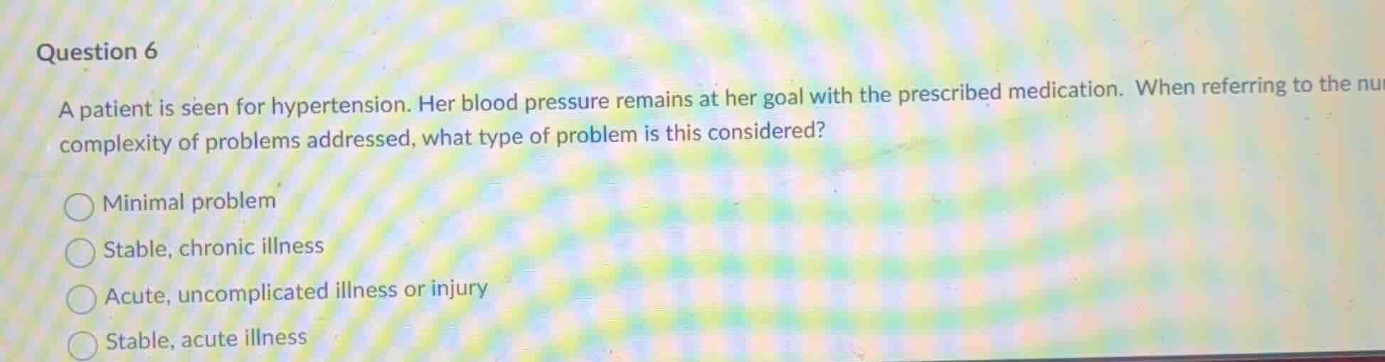 question 6 a patient is seen for hypertension. her blood pressure remai…
