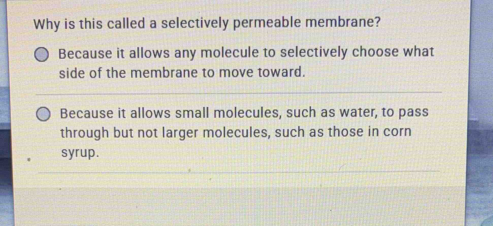 why is this called a selectively permeable membrane? because it allows …