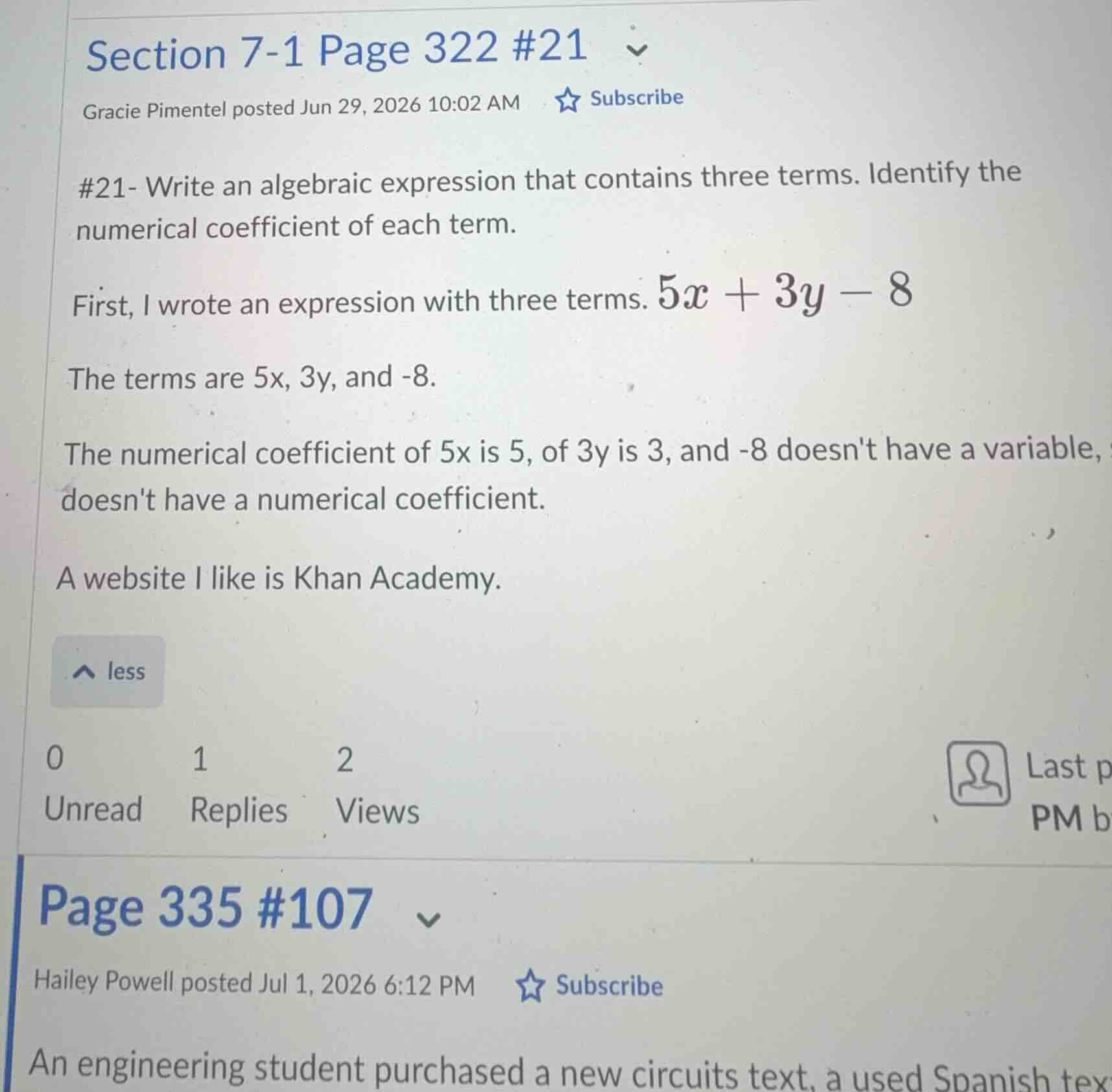 #21- write an algebraic expression that contains three terms. identify …