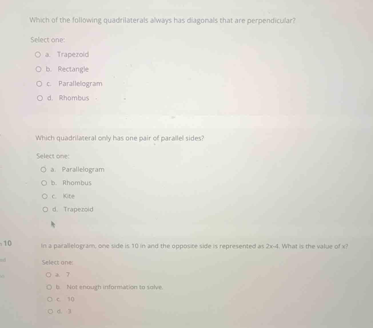 which of the following quadrilaterals always has diagonals that are per…