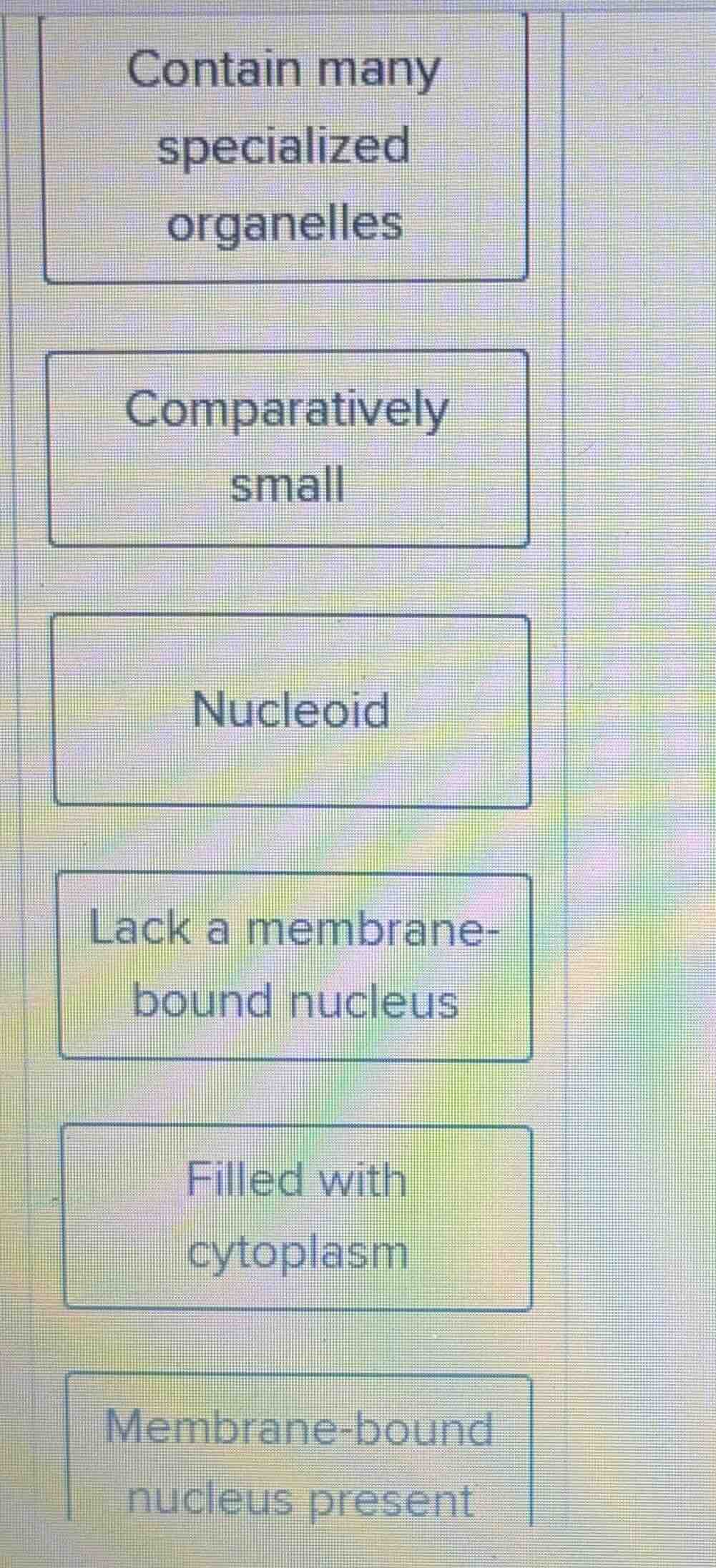 contain many specialized organelles comparatively small nucleoid lack a…