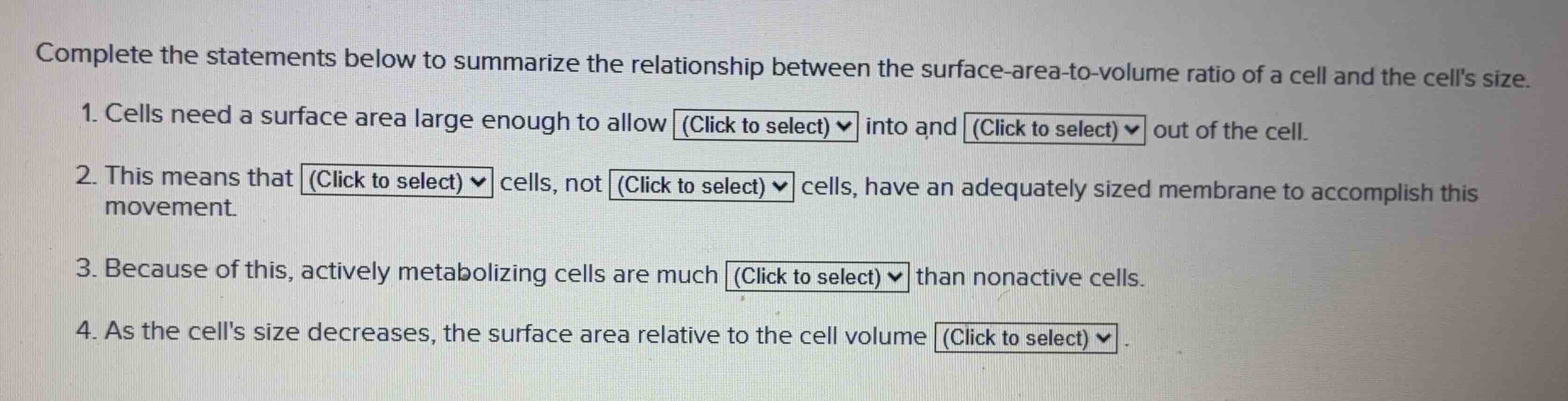 complete the statements below to summarize the relationship between the…