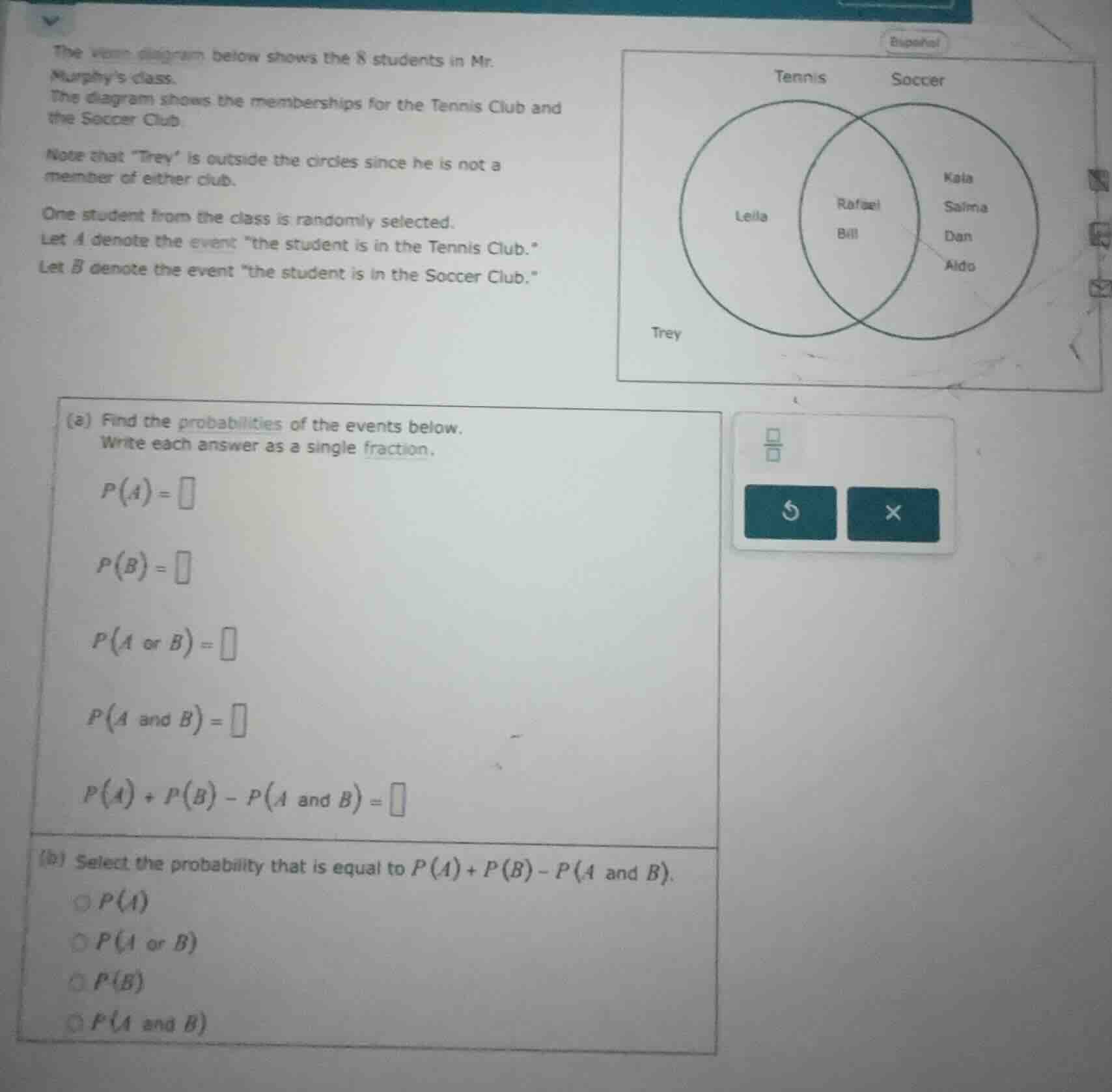 the venn diagram below shows the 8 students in mr. murphys class. the d…