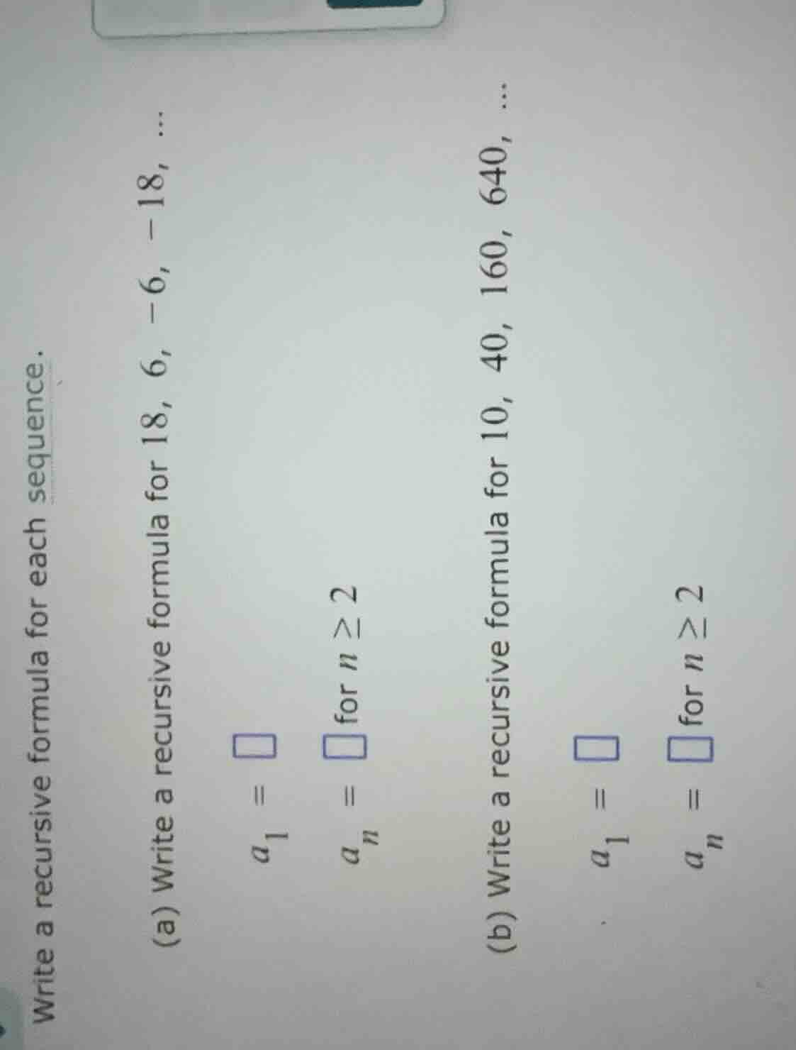 write a recursive formula for each sequence. (a) write a recursive form…