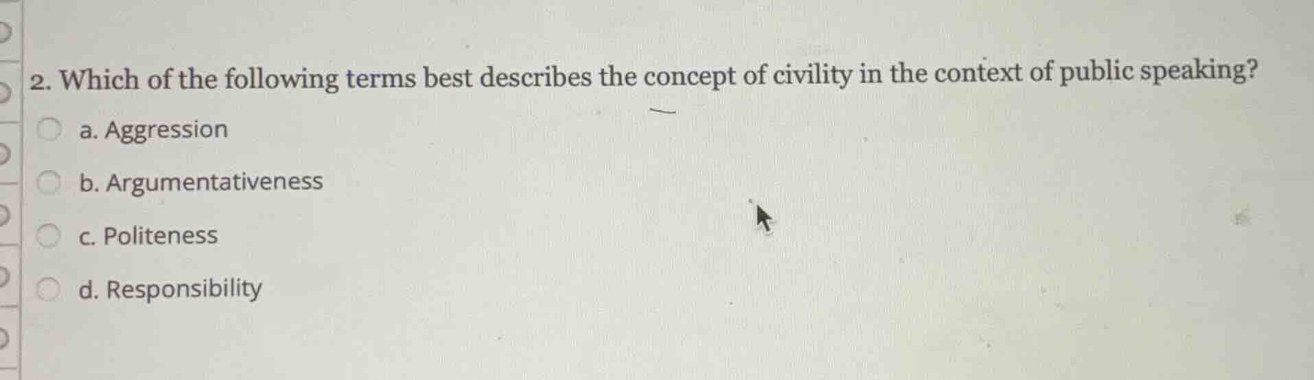 2. which of the following terms best describes the concept of civility …