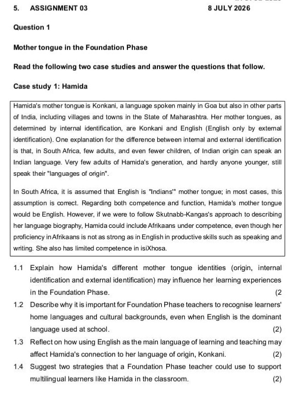 5. assignment 03 8 july 2026 question 1 mother tongue in the foundation…
