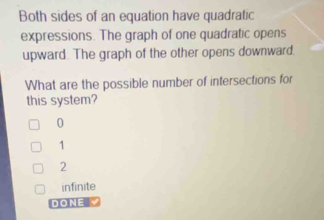 both sides of an equation have quadratic expressions. the graph of one …